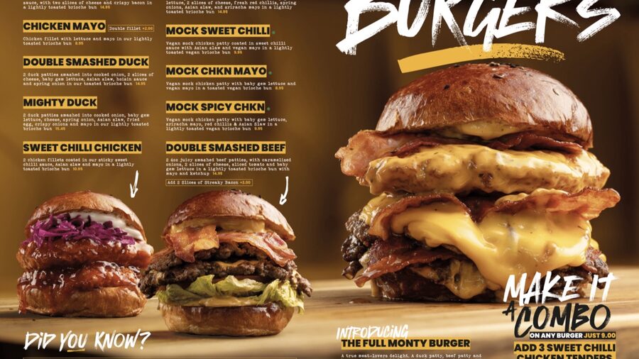 A Kwackers menu spread, designed by Kombu