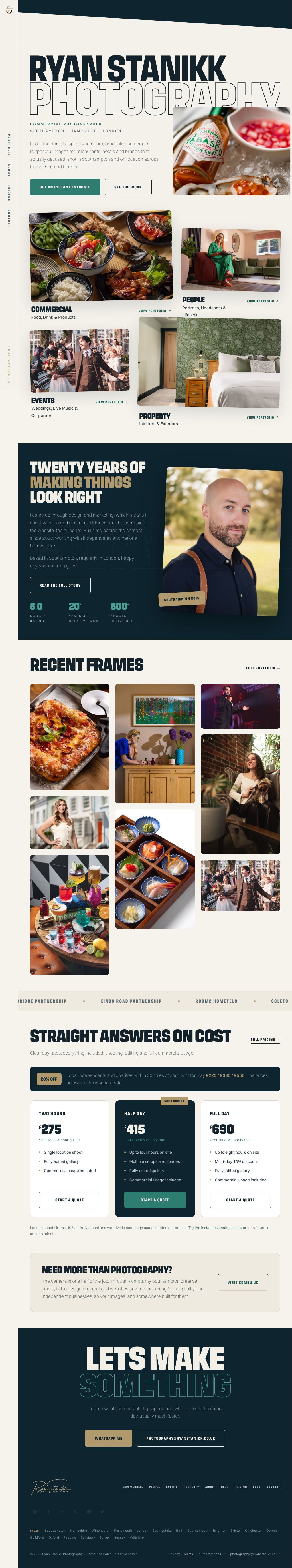 Ryan Stanikk photography portfolio website, dark and image-led