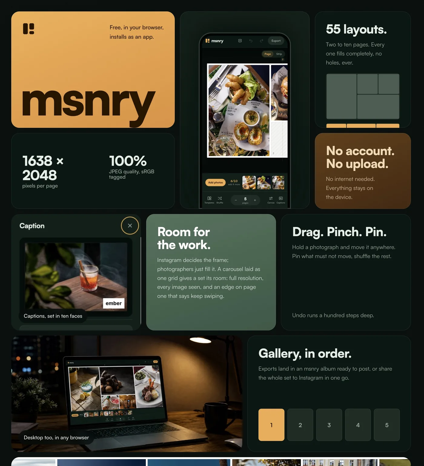 The msnry app website, built by Kombu