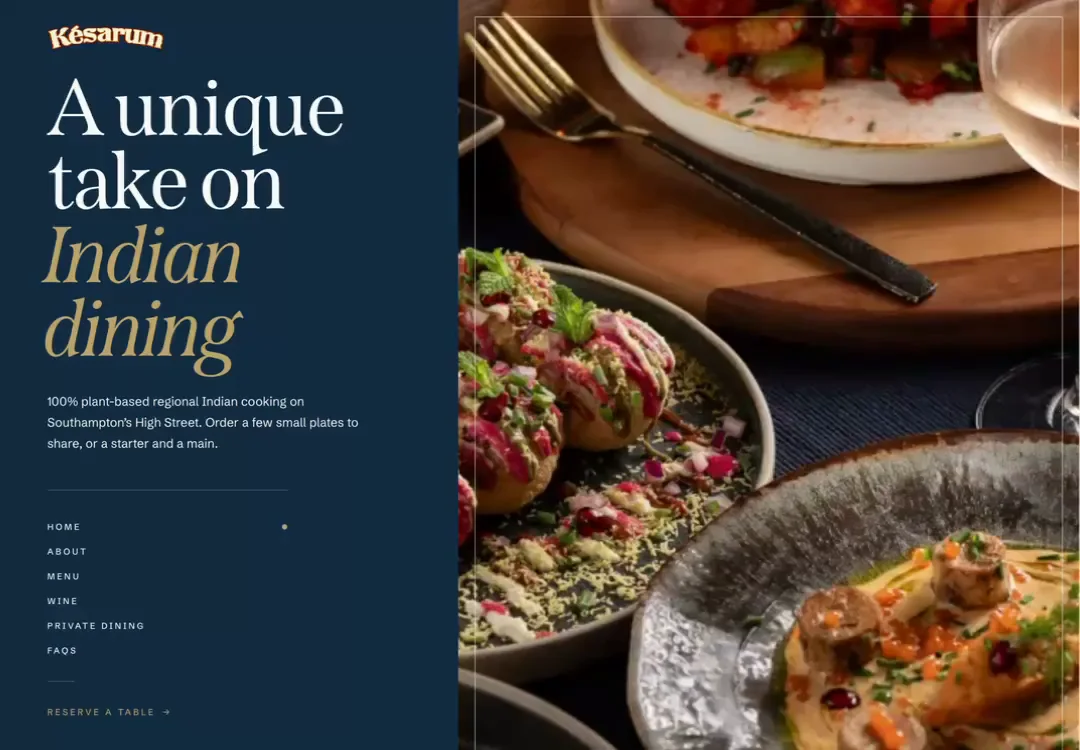 Késarum plant-based Indian restaurant website on Southampton High Street