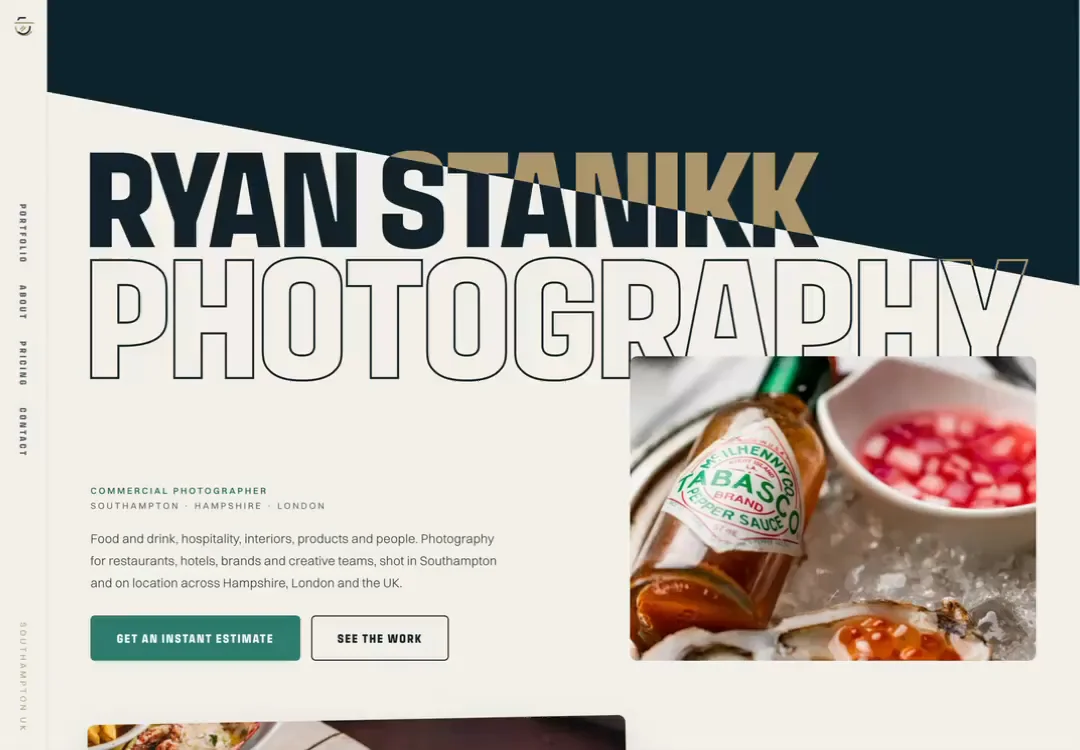Ryan Stanikk photography portfolio website, dark and image-led